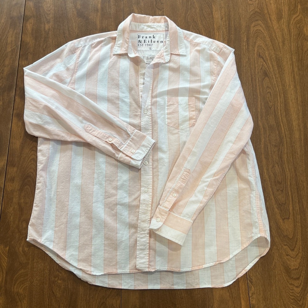 Frank & Eileen Eileen Pink White Striped Button Up Shirt Woven in Italy Large